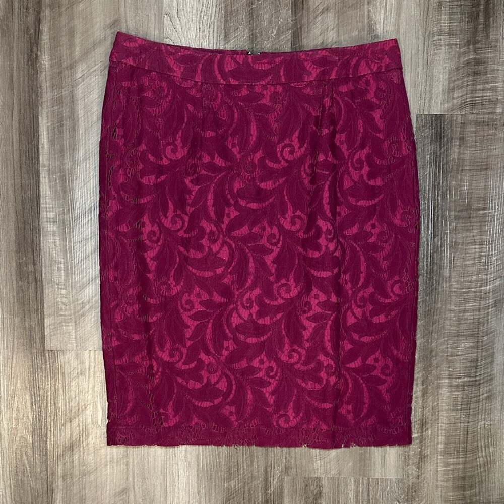 CAbi Plumberry Frolic Lace Overlay Pencil Skirt - 6